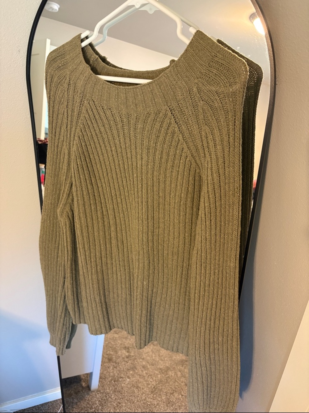SHEIN Olive Green Ribbed Crew Neck Sweater